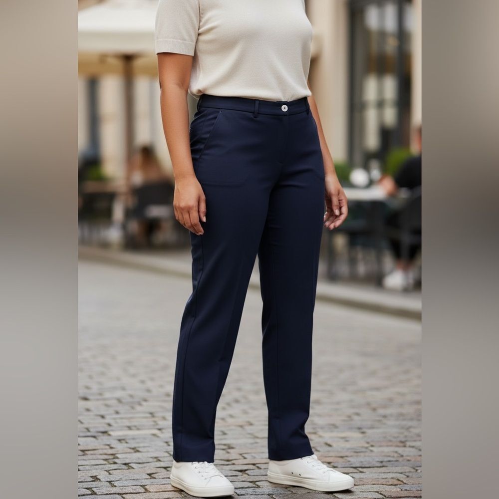 ESCADA navy blue straight leg 96% cotton 4% elastane stretchy pants EUR 46 US 16